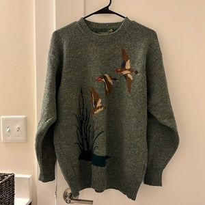 Vintage Jumpers Green Duck Pure New Wool Pullover Sweater Large